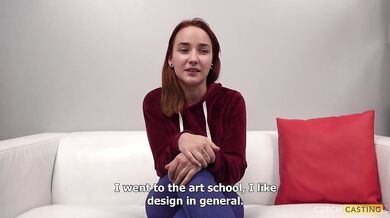 Perfect looking amateur redhead Nikola at casting