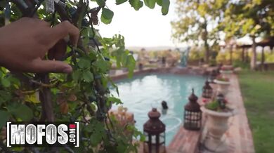 MOFOS - Stunning brunette Karla Kush rides cock inside her outdoor pool