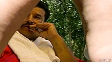 Vintage double penetration by the pool