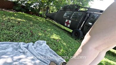 Big ass army girl gets fucked near military helicopter