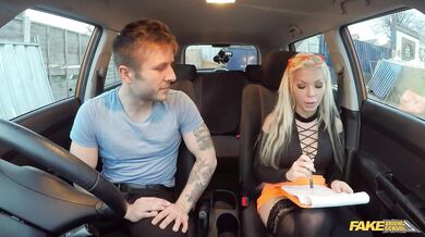Fake Driving School - Busty blonde Barbie Sins reveals her huge boobs