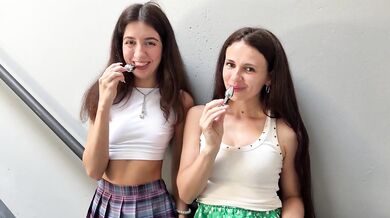 The guys couldn't resist when we took off our panties in a cafe and put plugs in our asses