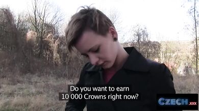 Short haired Czech woman fucks stranger for cash in his car
