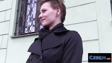 Short haired Czech woman fucks stranger for cash in his car