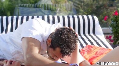 Curvy MILF Rides Studs Cock Poolside