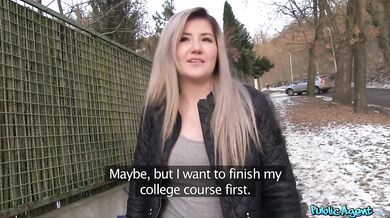 Painfully cute blonde teen gets creampie