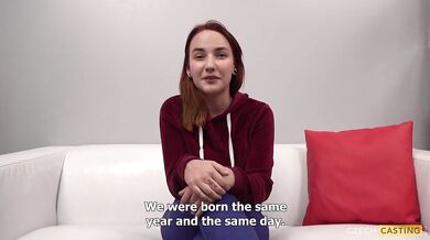 Perfect looking amateur redhead Nikola at casting