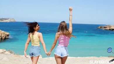 SLAYED - Best friends Little Caprice and Melena Tara eat each other's pussies at sunset