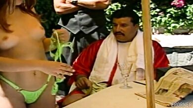 Vintage double penetration by the pool