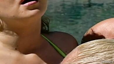 Vintage double penetration by the pool