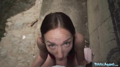 Skinny Russian Fucked in Public in POV