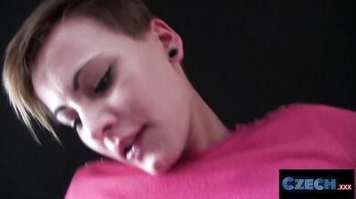 Short haired Czech woman fucks stranger for cash in his car