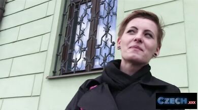 Short haired Czech woman fucks stranger for cash in his car