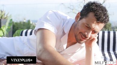 Curvy MILF Rides Studs Cock Poolside