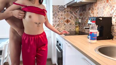 Sex between neighbors in the kitchen