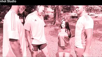 Teen football fan Cheyla Collins plays with big boys