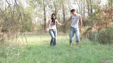 Brunette granny's outdoor sex with younger guy