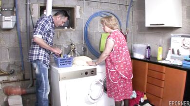 Old and horny: Grandma gets fucked on the washing machine
